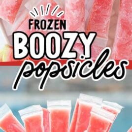 Boozy Popsicles on a tray of ice and Boozy Popsicles in a bucket of ice