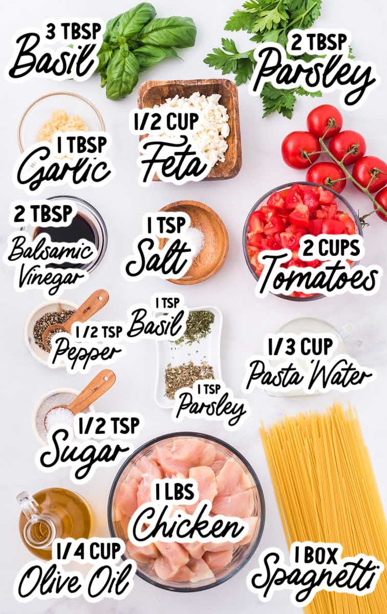 bruschetta chicken pasta raw ingredients that are labeled