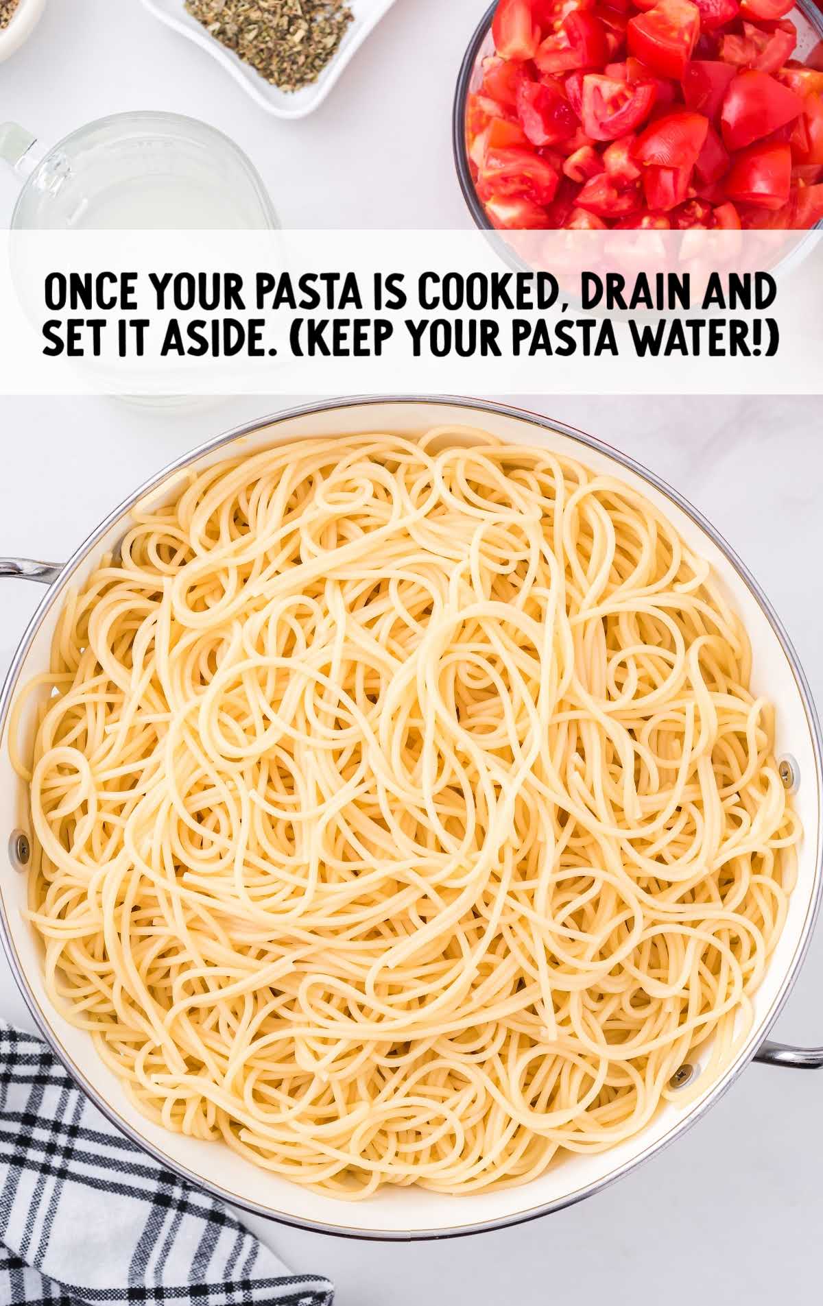 cooked pasta in a straighter
