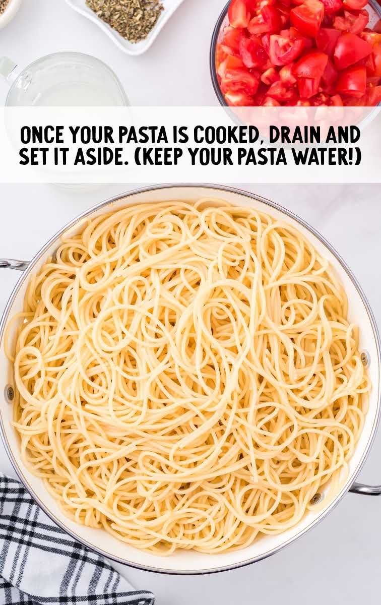 bruschetta chicken pasta process shot of pasta in a pot