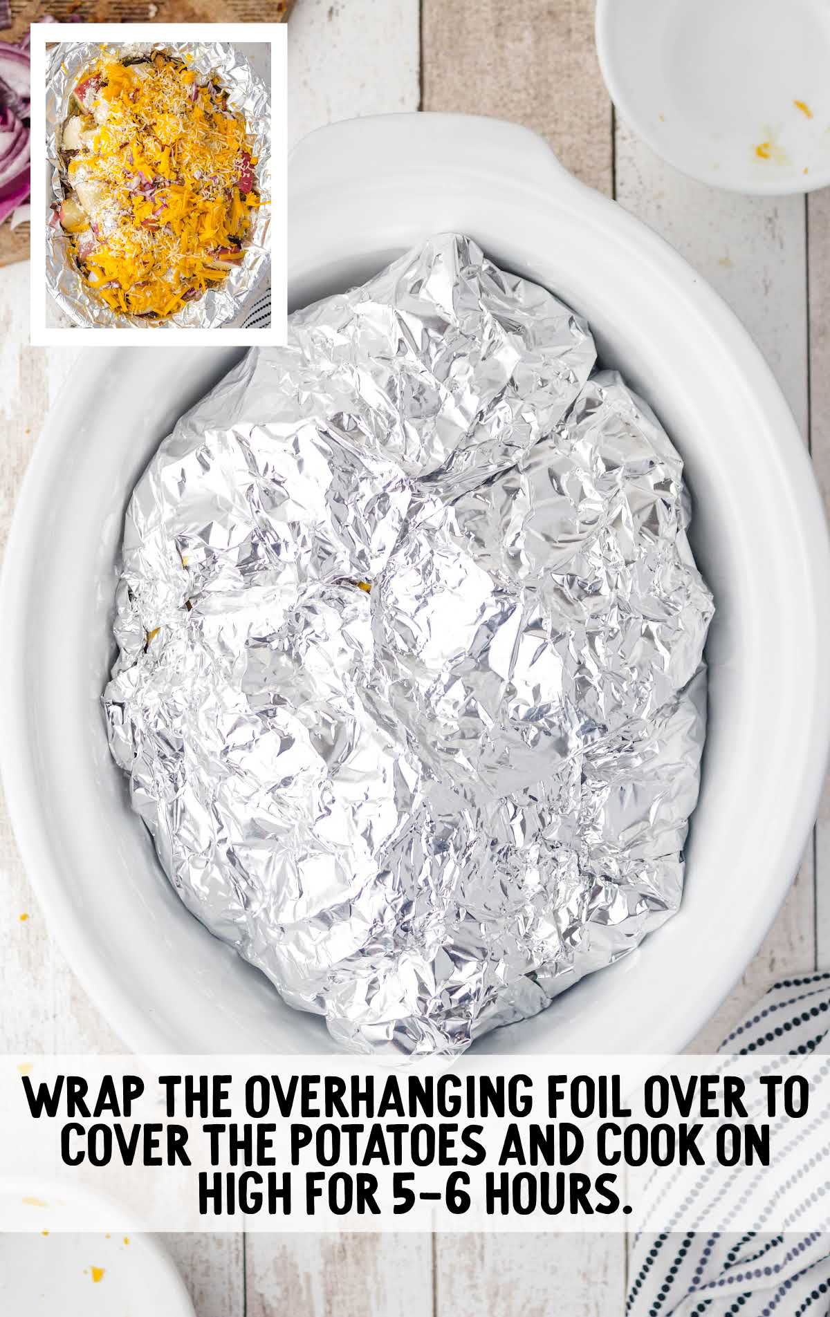 potatoes wrapped in foil in a crock pot