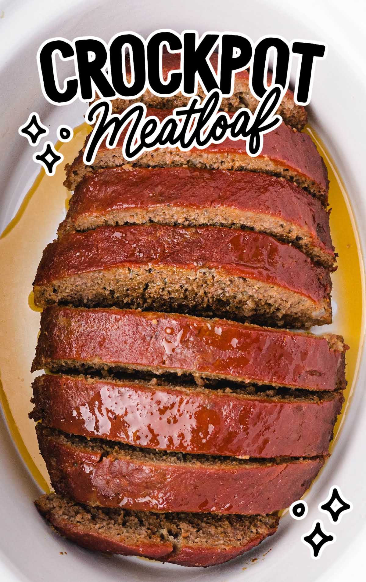 Meatloaf sliced in a crockpot