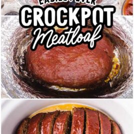 Meatloaf sliced in a crockpot