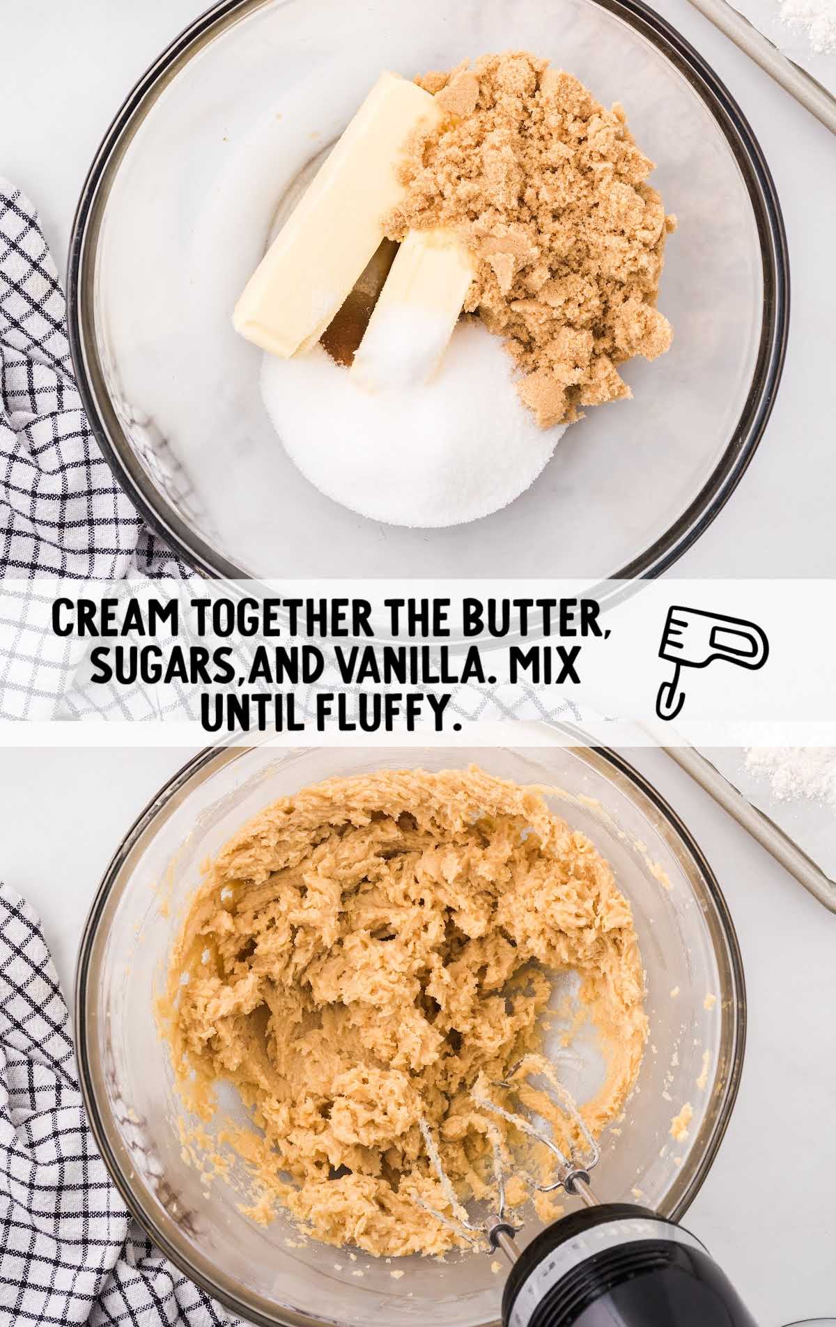 edible cookie dough process shot of ingredients before and after being blended together in a bowl