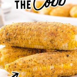 Plate of crispy fried corn on the cob with text overlay saying ‘The Best Fried Corn on the Cob – Tastes Like Street Food!'