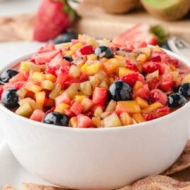 a bowl of Fruit Salsa with Cinnamon Chips