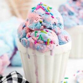 close up shot of No-Churn Cotton Candy Ice Cream in a cup