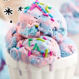 No-Churn Cotton Candy Ice Cream in a a cup