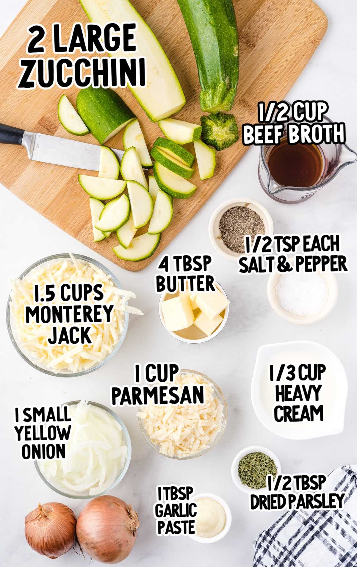 zucchini gratin raw ingredients that is labeled