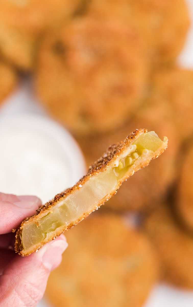 close up shot of a bite taken out of fried green tomatoes