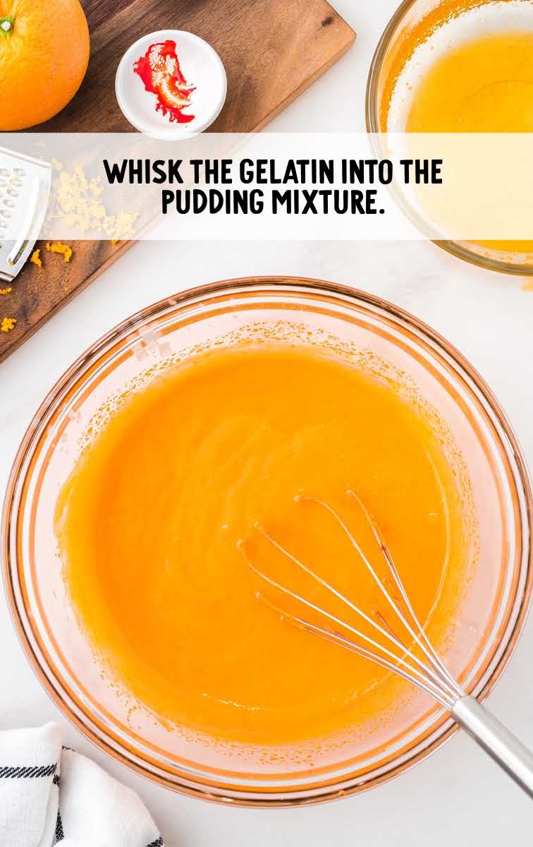 gelatin being whisked together with the pudding mixture