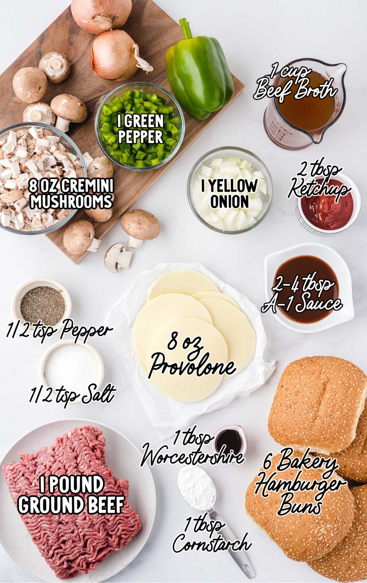 philly cheesesteak sloppy joes raw ingredients that are labeled