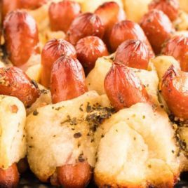 close up shot of Pull Apart Pigs in a Blanket on a rack
