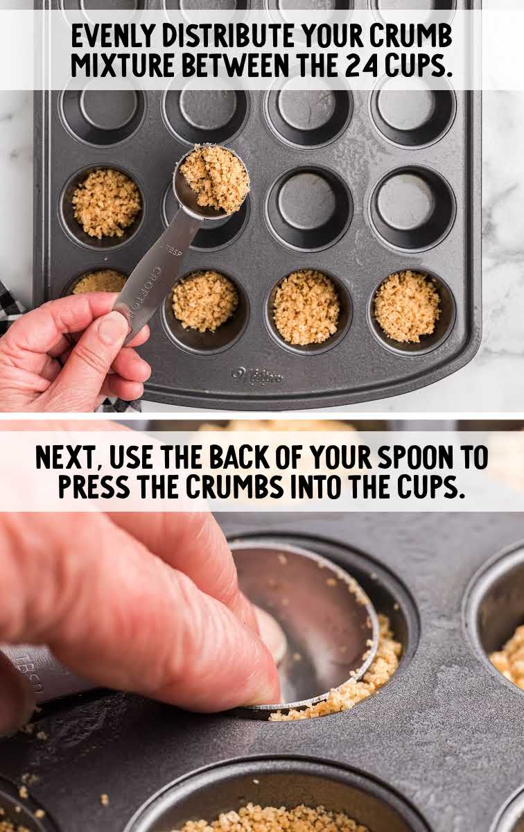 crumb mixture being pressed into cupcake pan