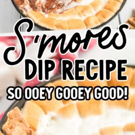 close up shot of s'mores dip with crackers dipped into it