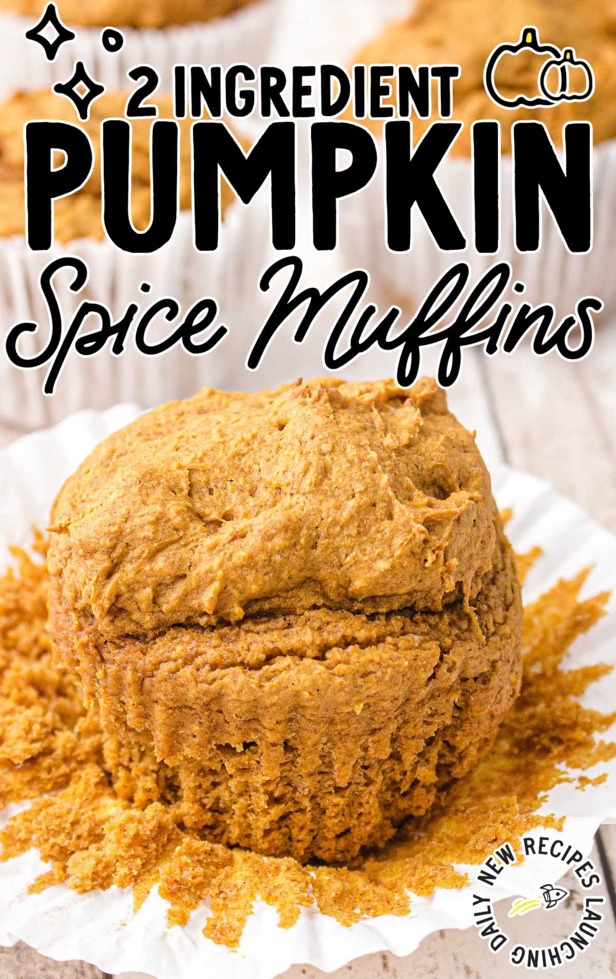 close up shot of a Pumpkin Spice Muffins with the muffin wrapper peeled