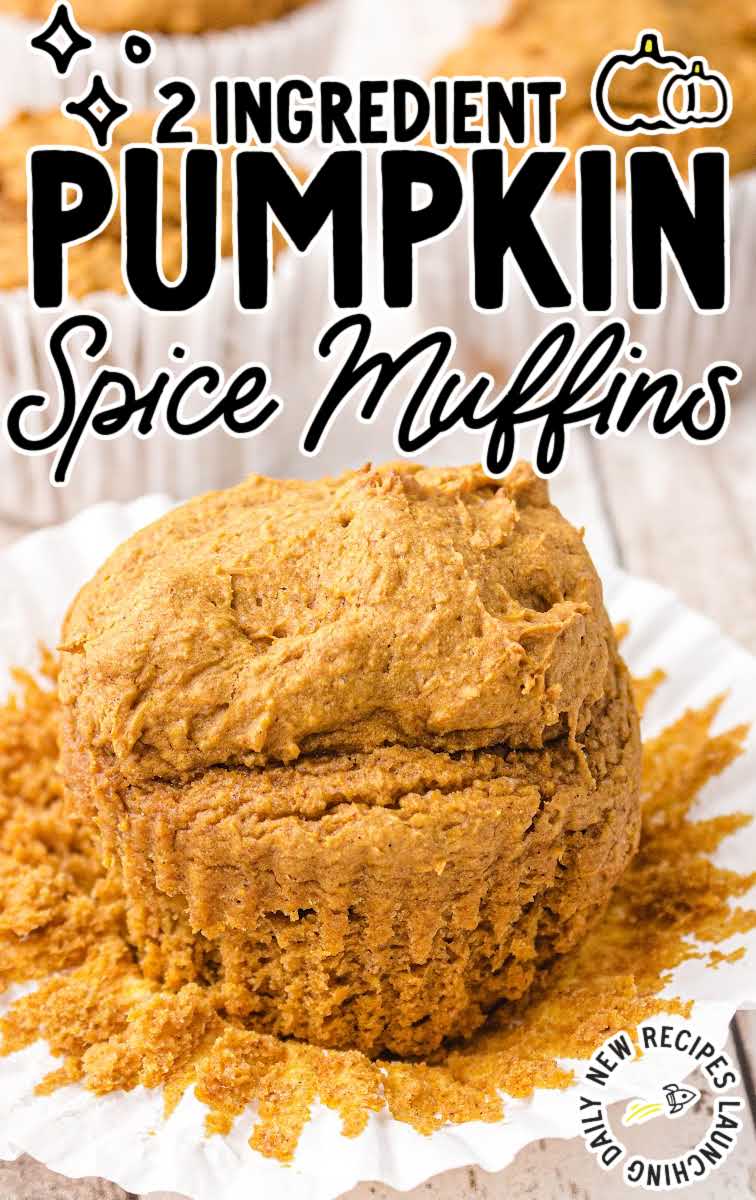 close up shot of 2-ingredient Pumpkin Spice Muffins with the muffin wrapper peeled