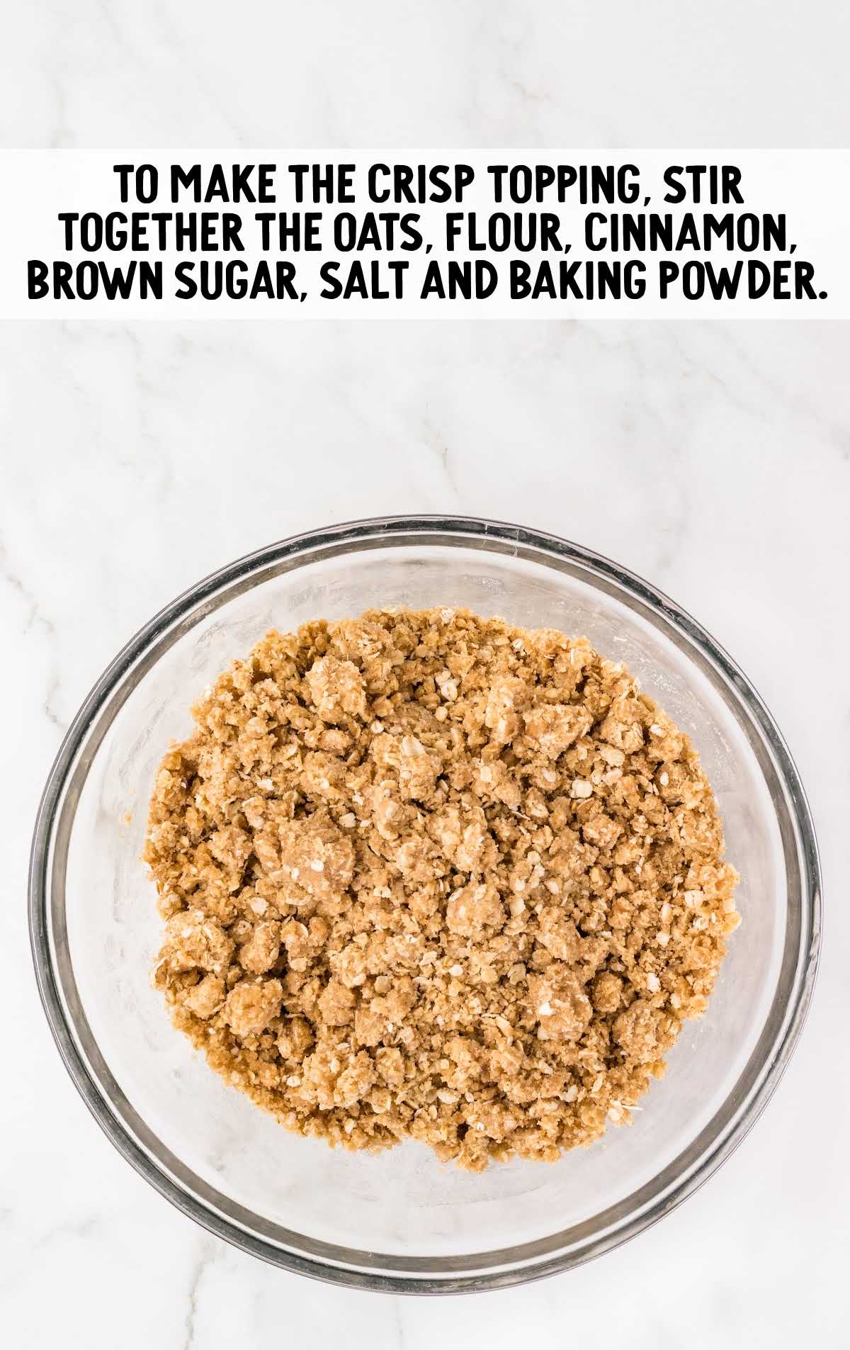 quick cooking oats, all-purpose flour, light brown sugar, ground cinnamon, salt, and baking powder combined in a bowl