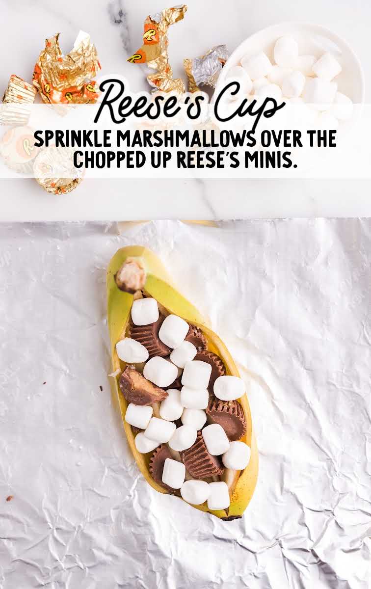 marshmallows being added to banana