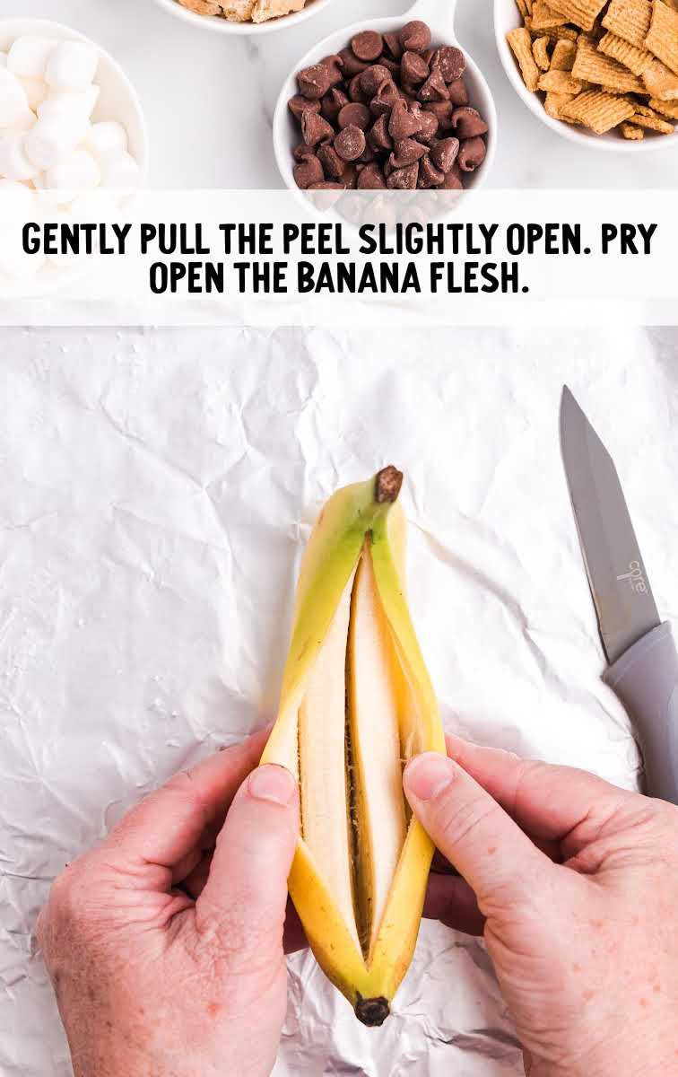 banana being carefully peeled