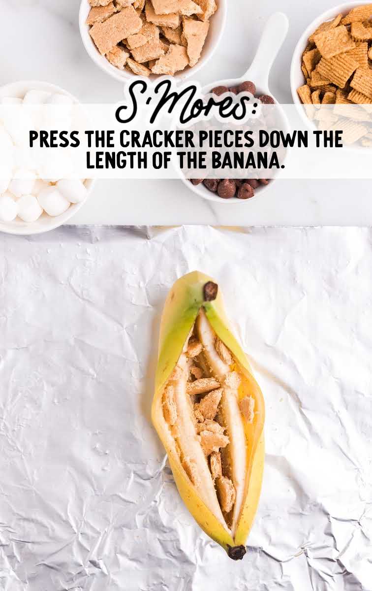 graham crack pieces being added to banana