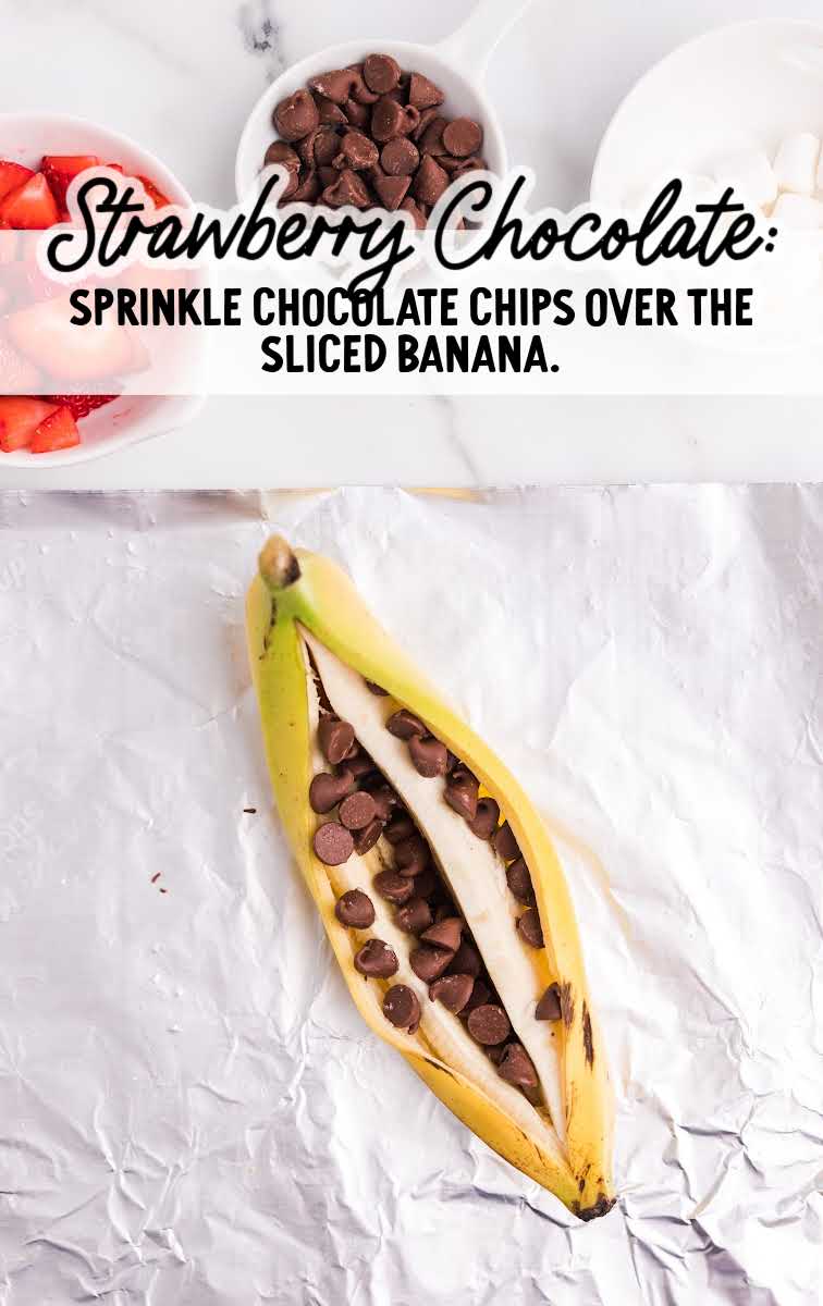 chocolate chips being added to banana
