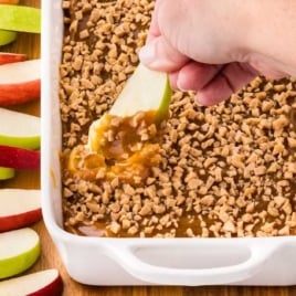 Caramel Apple Dip served with red and green apple slices