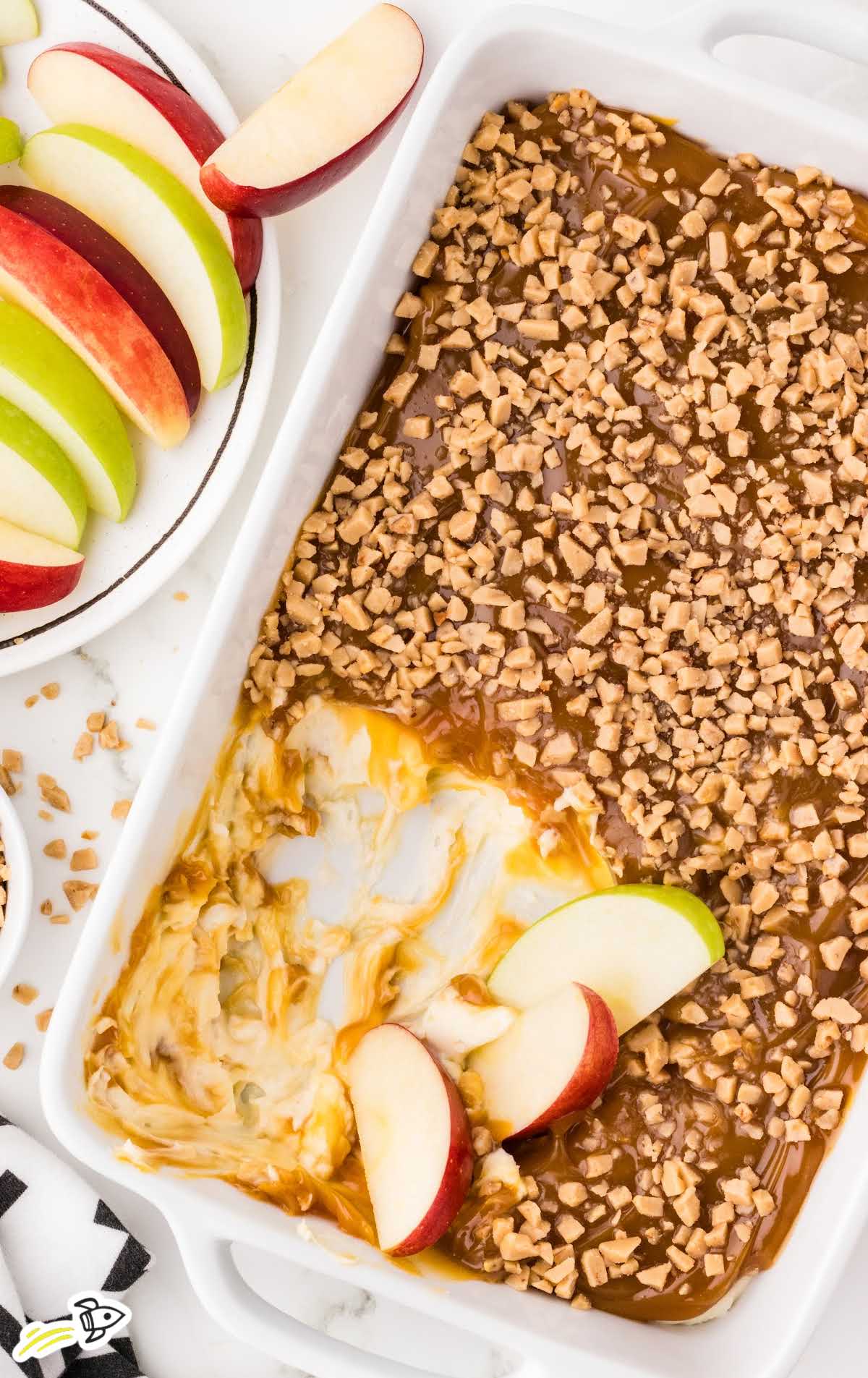 Caramel Apple Dip served with red and green apple slices