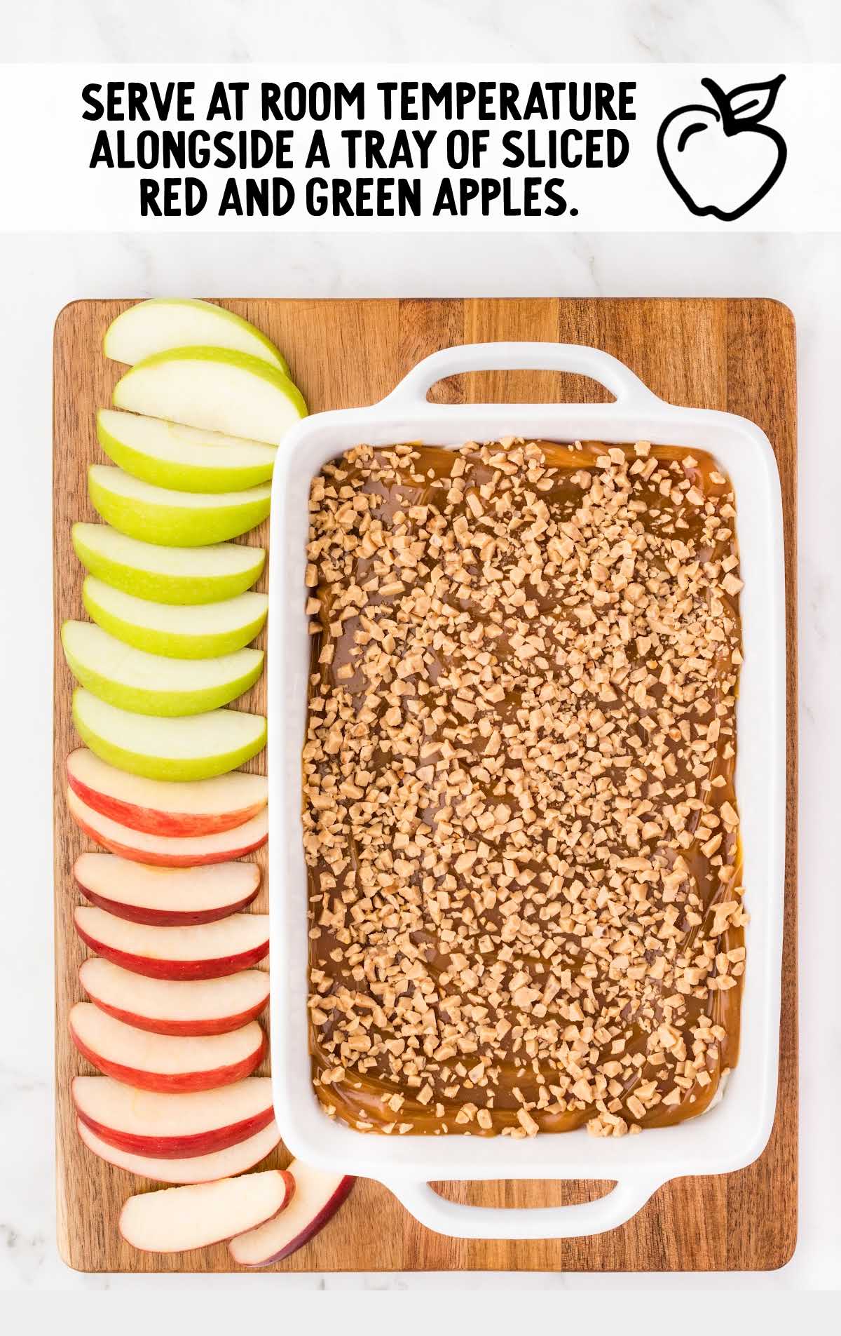 Caramel Apple Dip served with red and green apple slices