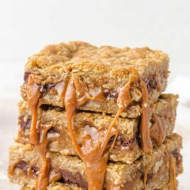 close up shot of Carmelitas bars stacked on top of each other