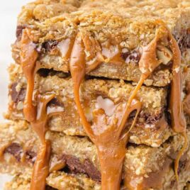 close up shot of Carmelitas bars stacked on top of each other