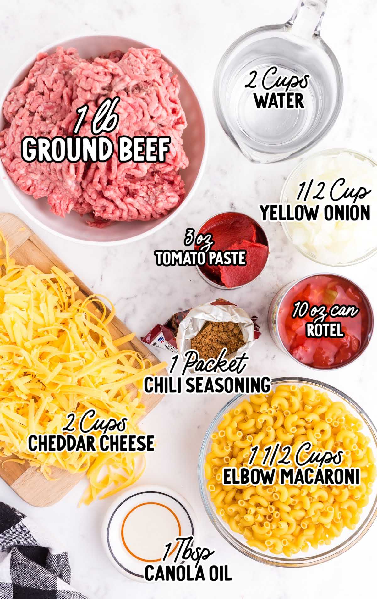 Chili Mac raw ingredients that are labeled