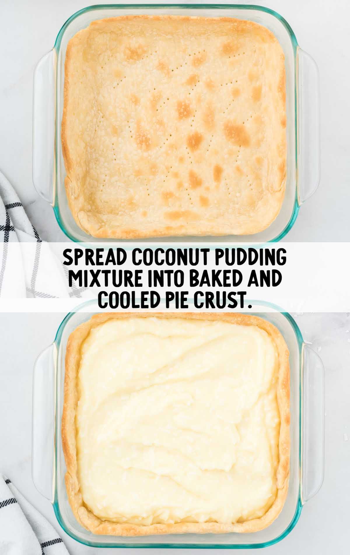 coconut pudding mixture spread into pie crust