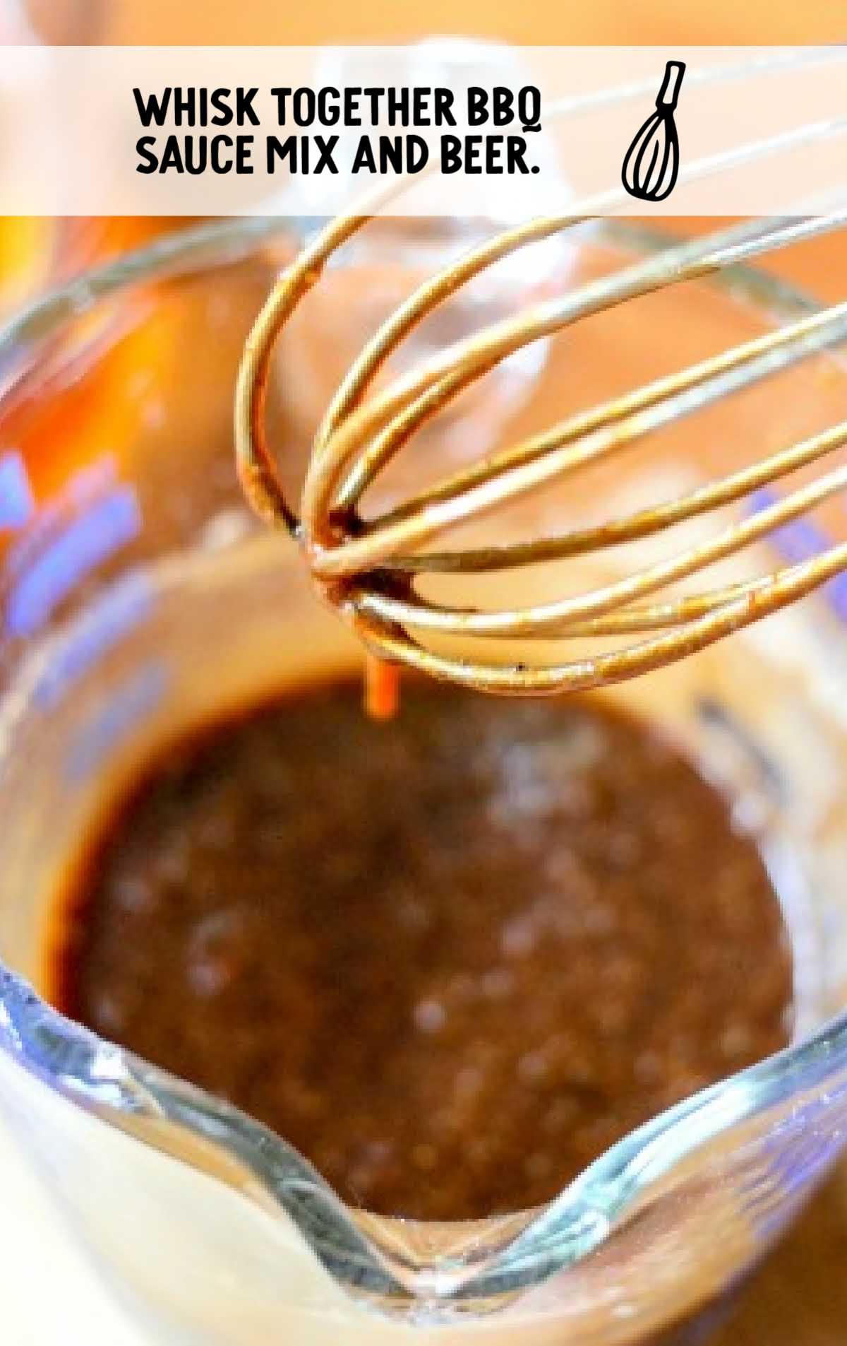 bbq sauce mix and beer whisked together in a bowl