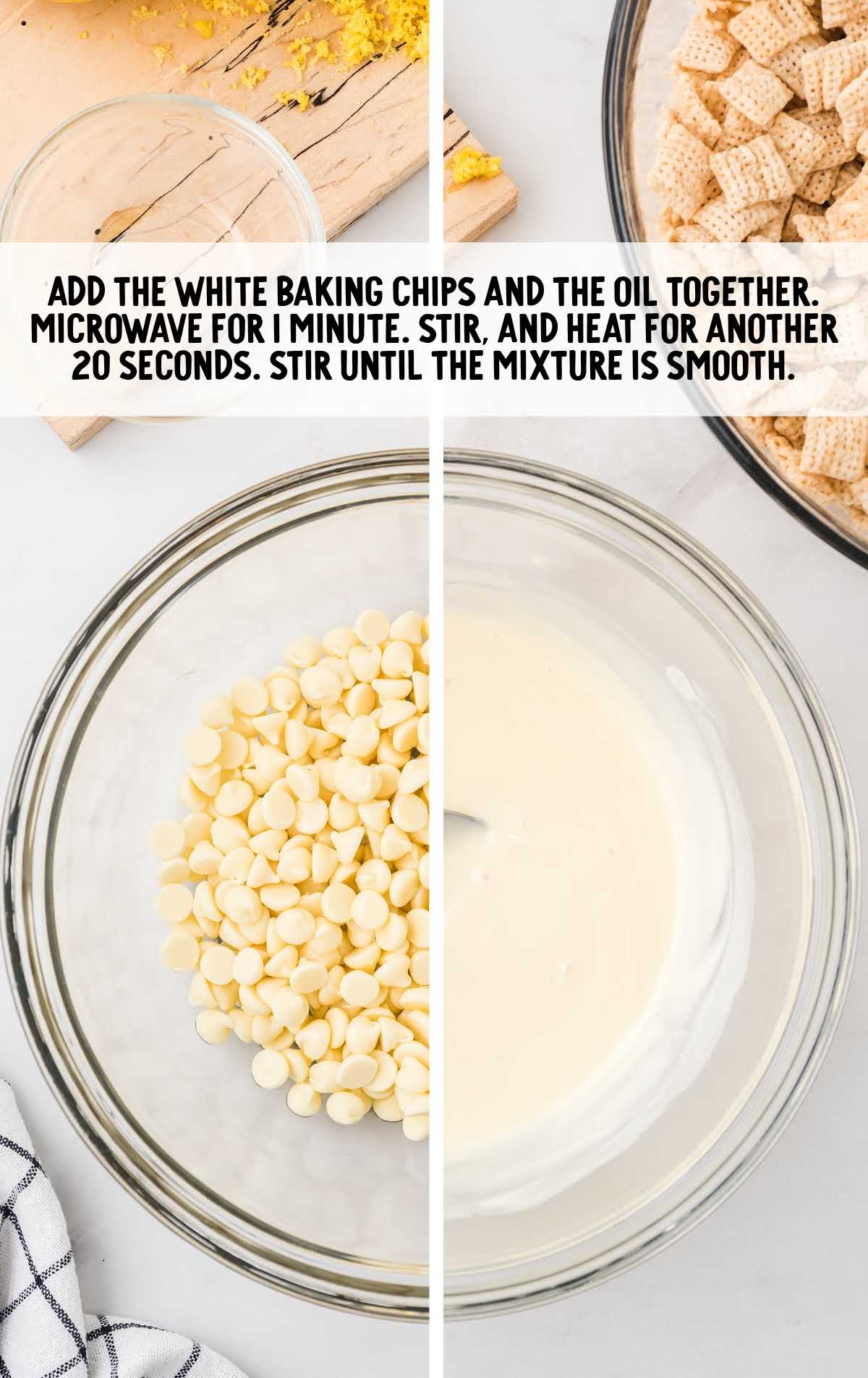 white chocolate chips being melted in a bowl