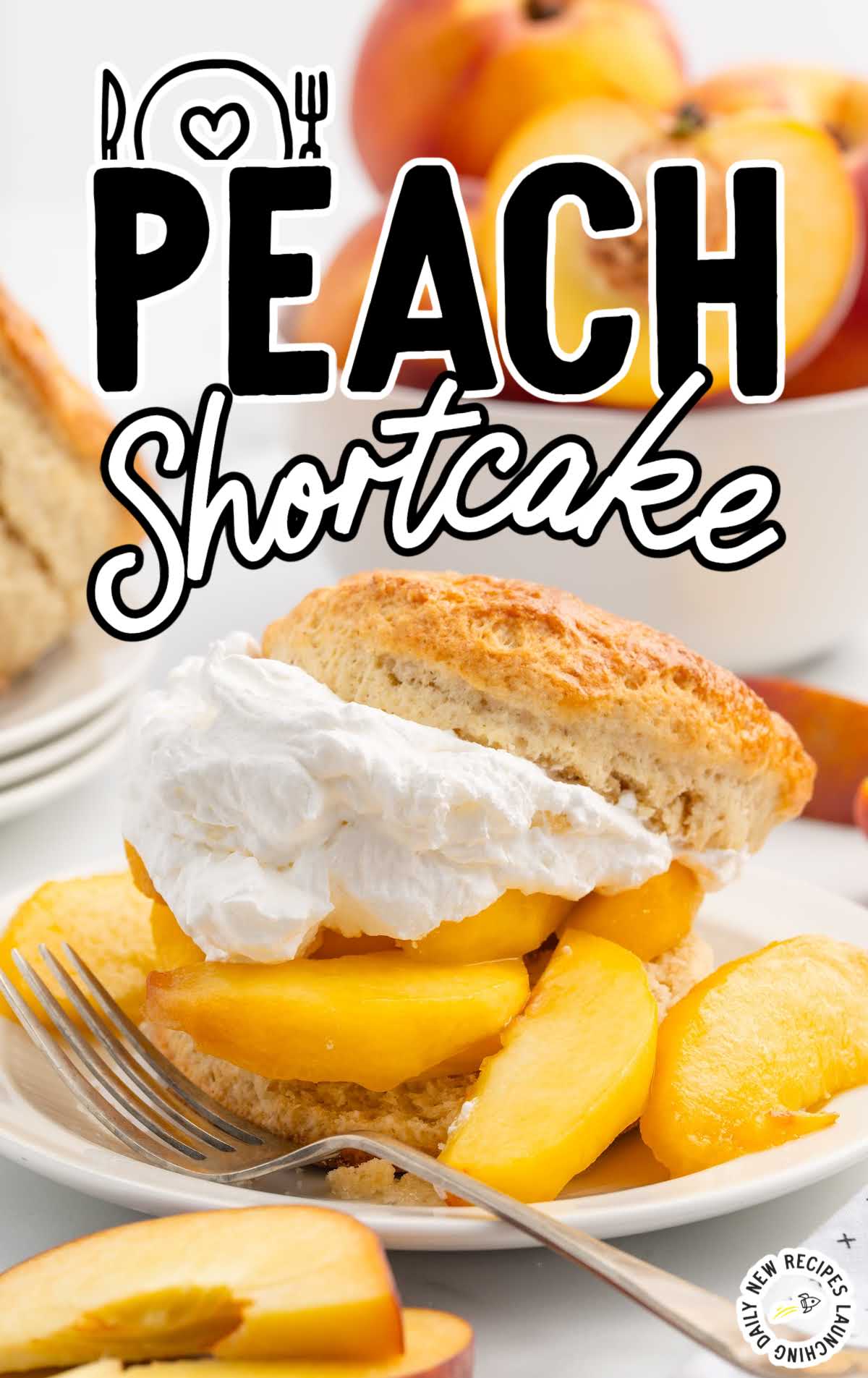 a plate of Peach Shortcake with a fork