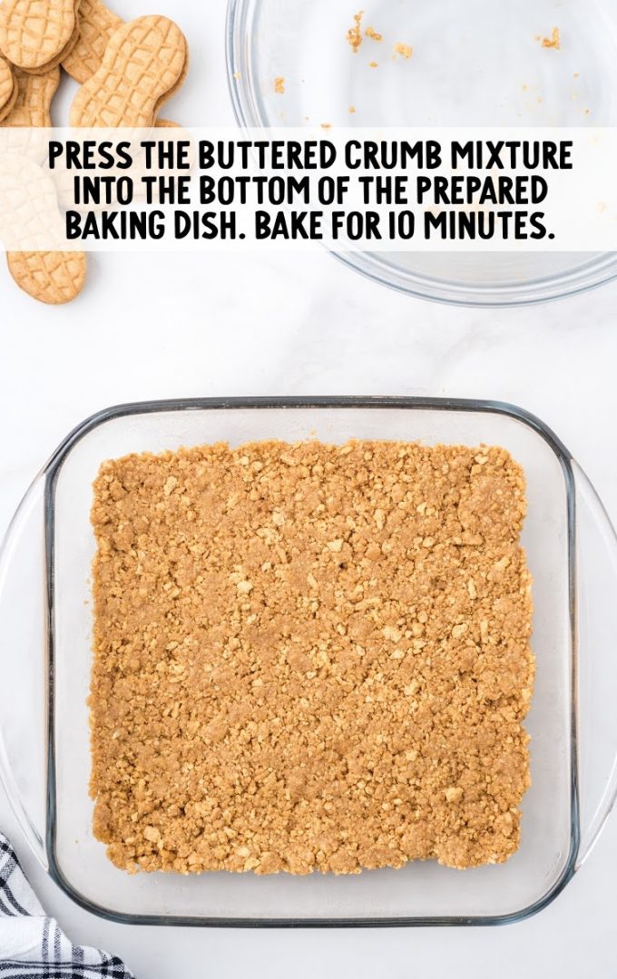 overhead shot of crushed peanut butter cookies inside of dish