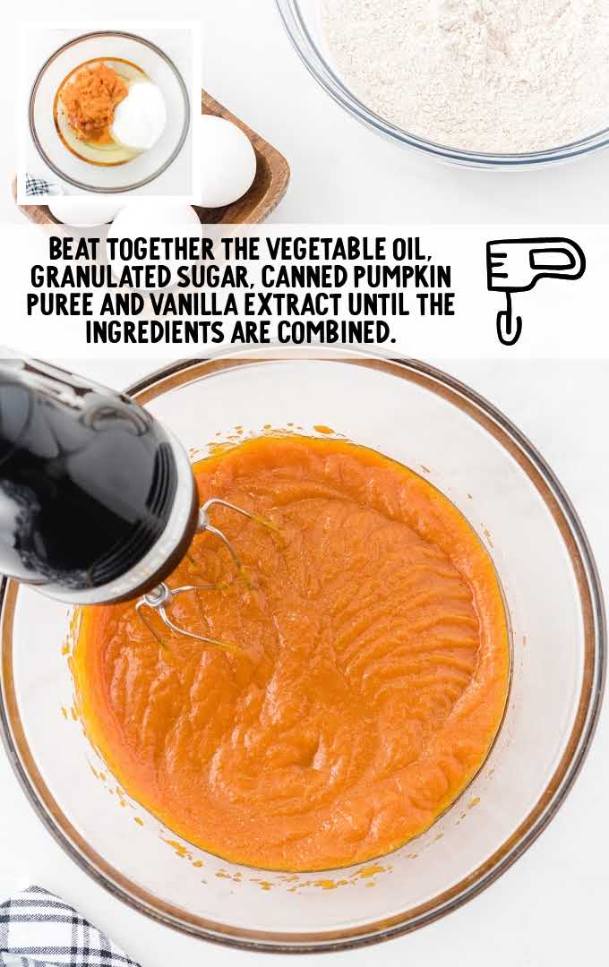 vegetable oil, sugar, pumpkin puree and vanilla extract combined 