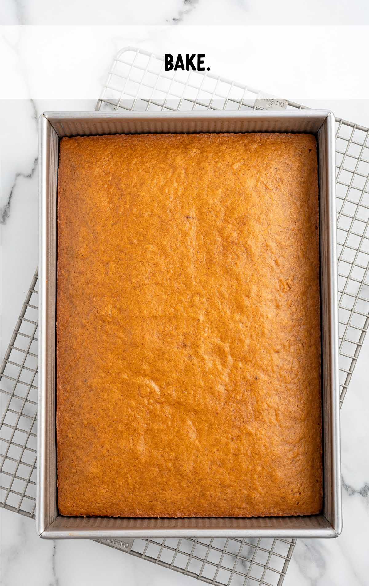 pumpkin bars baked in a baking dish