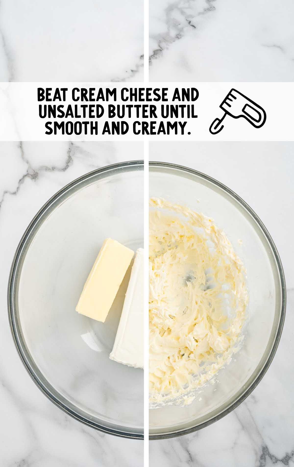 cream cheese and butter combined in a bowl