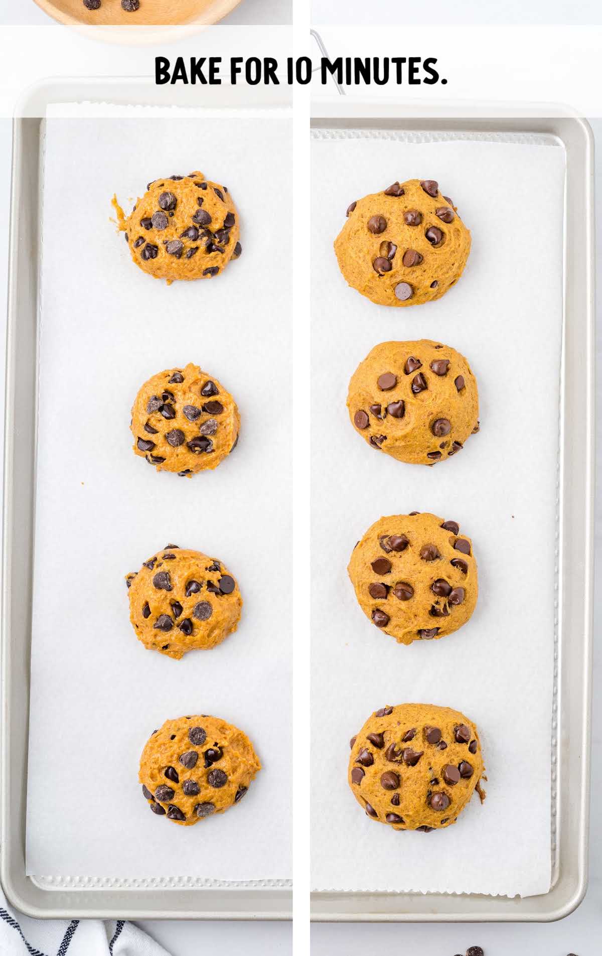 Pumpkin Chocolate Chip Cookies process shot of cookies being baked on a baking tray