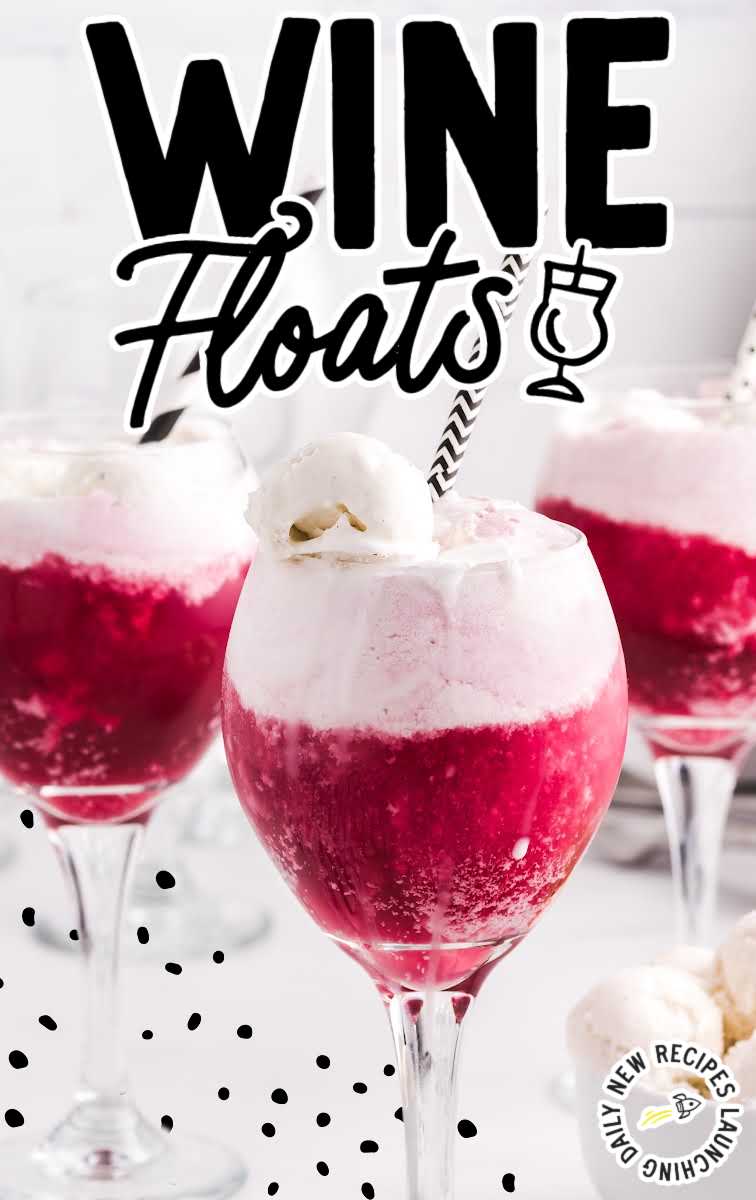 close up shot of glasses of Red Wine Floats with vanilla ice cream on top and straws