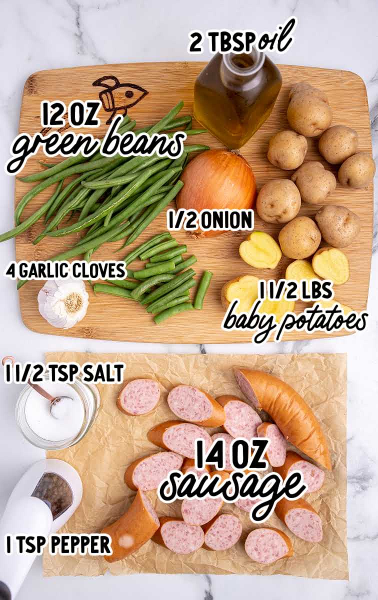 Sausage Green Bean Potato Casserole raw ingredients that are labeled
