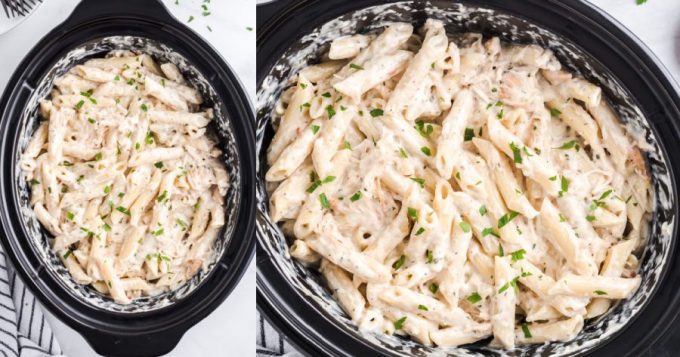 Lightened Up Copycat Slow Cooker Olive Garden Chicken Pasta - Pound Dropper