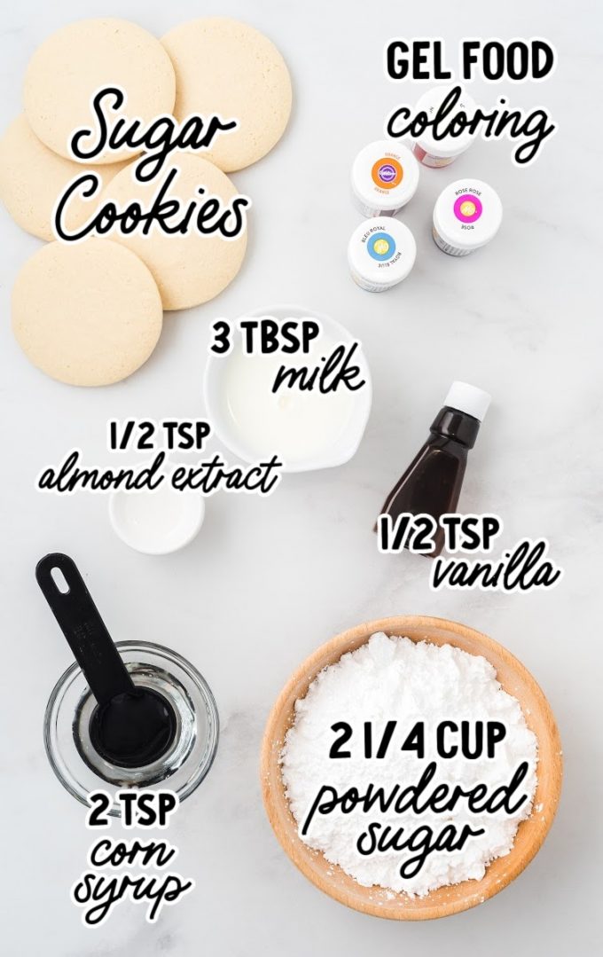 pre measured sugar cookie icing ingredients all laid out on a table