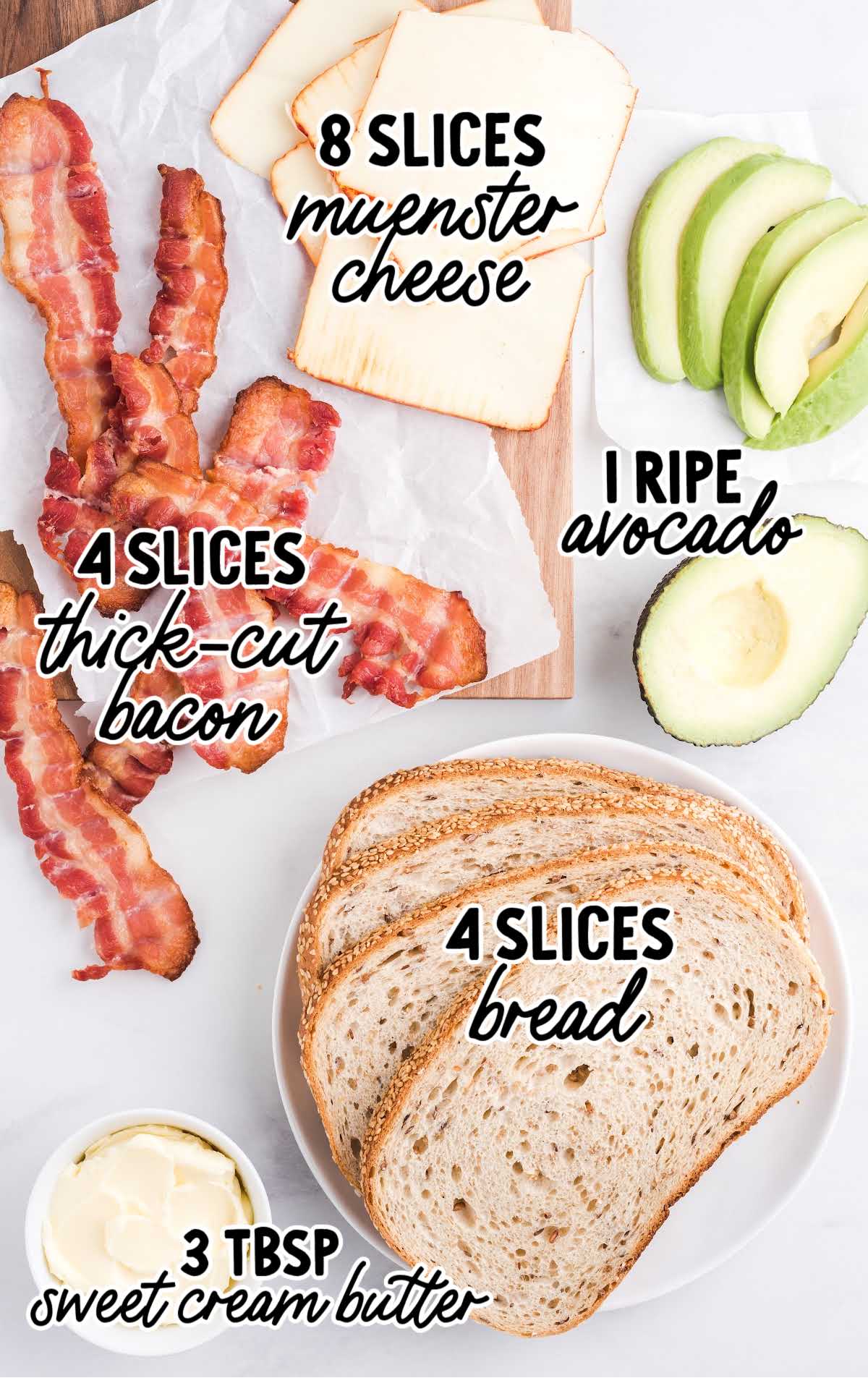 bacon avocado sandwich raw ingredients that are labeled
