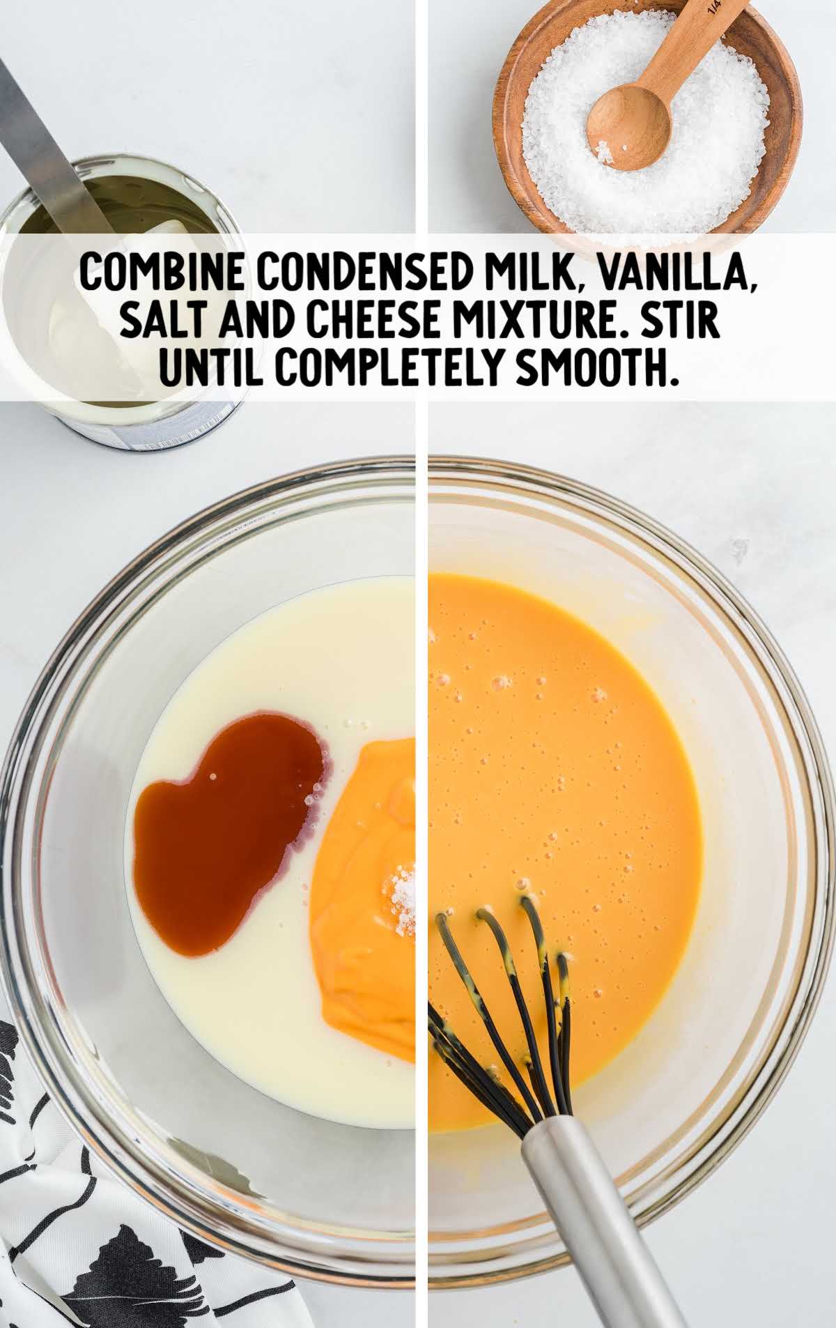 milk, vanilla, salt, and cheese mixture combined 