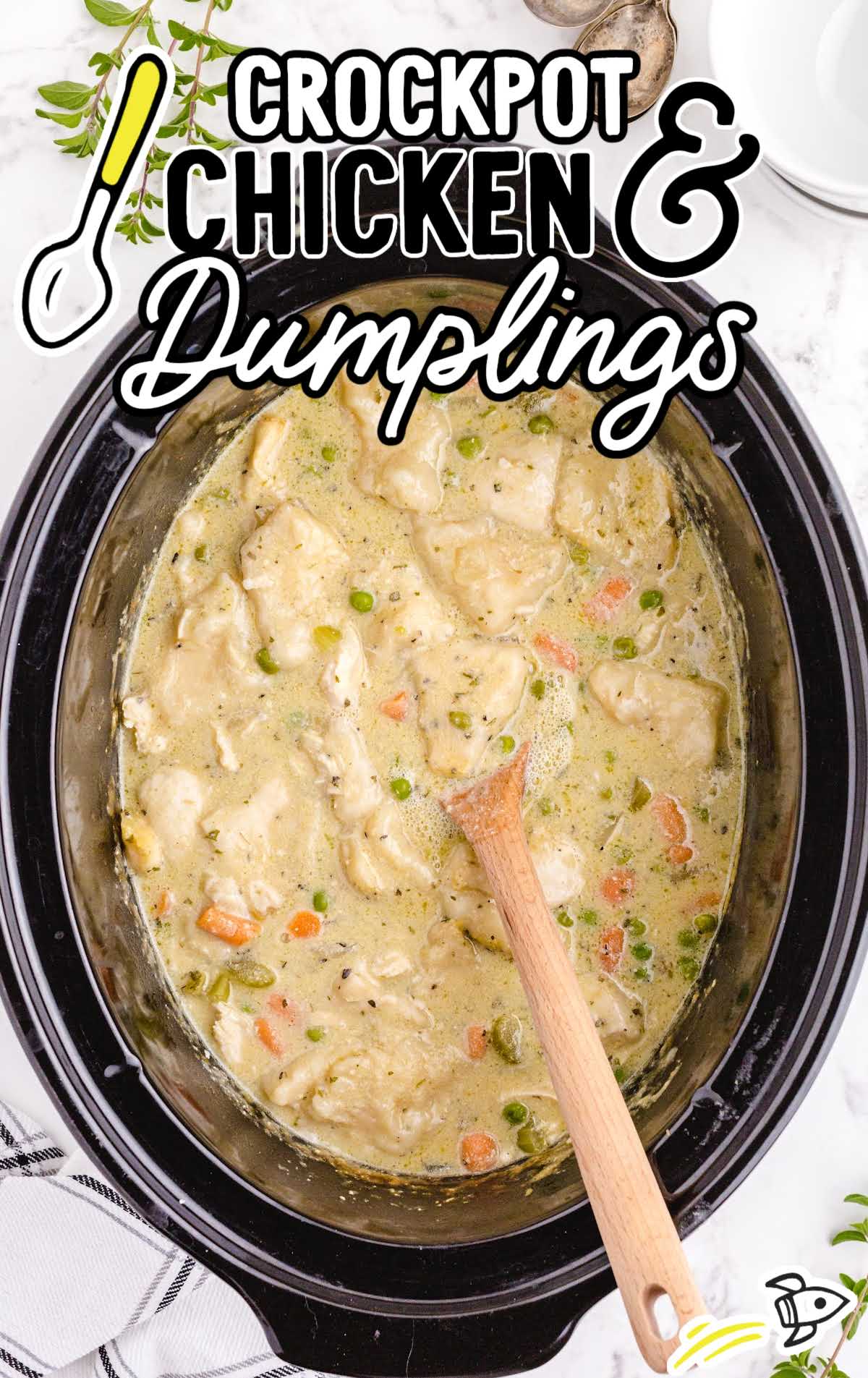 a crockpot full of chicken and dumplings