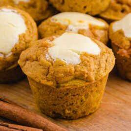 close up shot of pumpkin cream cheese muffins