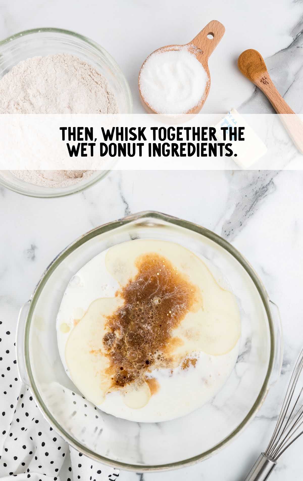 wet donut ingredients whisked together 